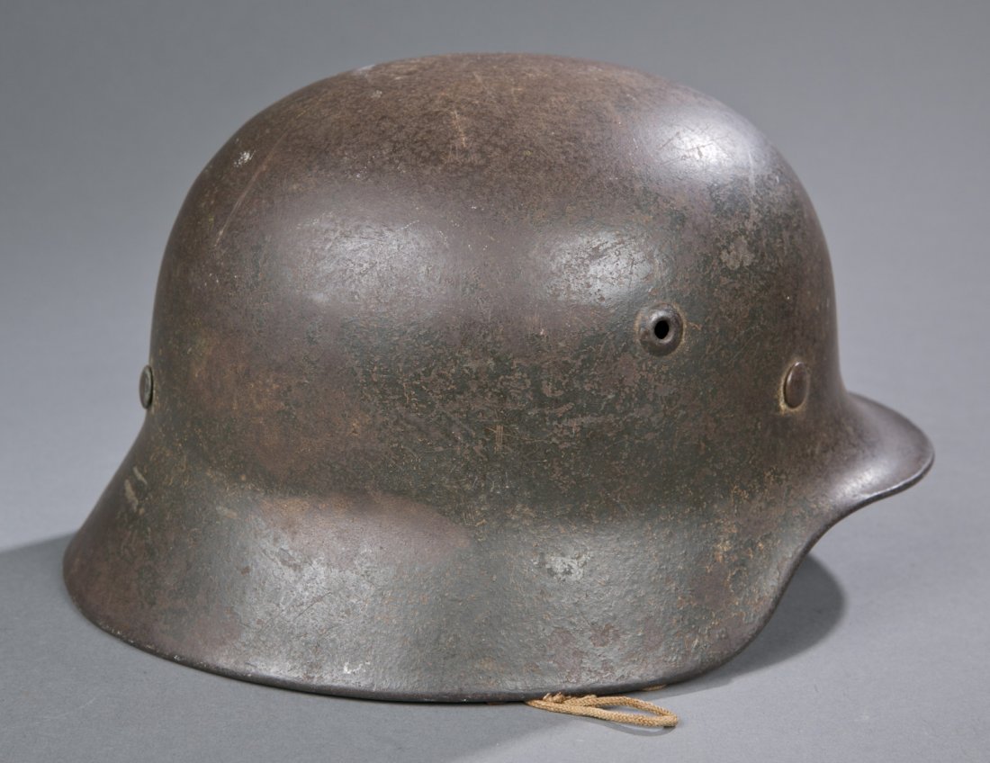 German WWII Model 1942 Combat Helmet with Swastika Good - 2