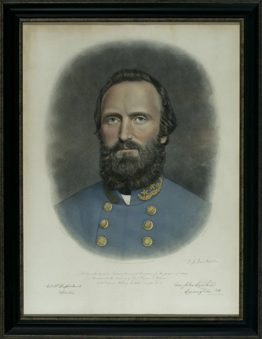 Framed Reproduction Print of Stonewall Jackson: Framed Reproduction Print of Stonewall Jackson Framed reproduction print of Civil War Confederate General Thomas ""Stonewall"" Jackson in uniform. The originals were produced in 1871 and sold by the J