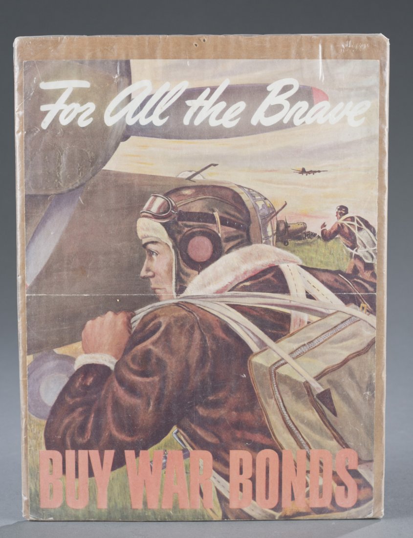 WWII War Bond Poster With Airmen Boarding Bombers, very: WWII War Bond Poster With Airmen Boarding Bombers Original World War II small poster showing American airmen boarding bombers as they fly off to a mission over Europe. The man in the foreground clutch