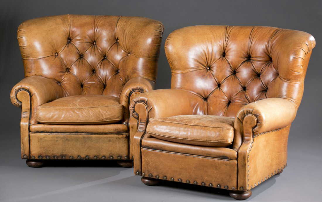 Pair of Ralph Lauren Leather Club Chairs