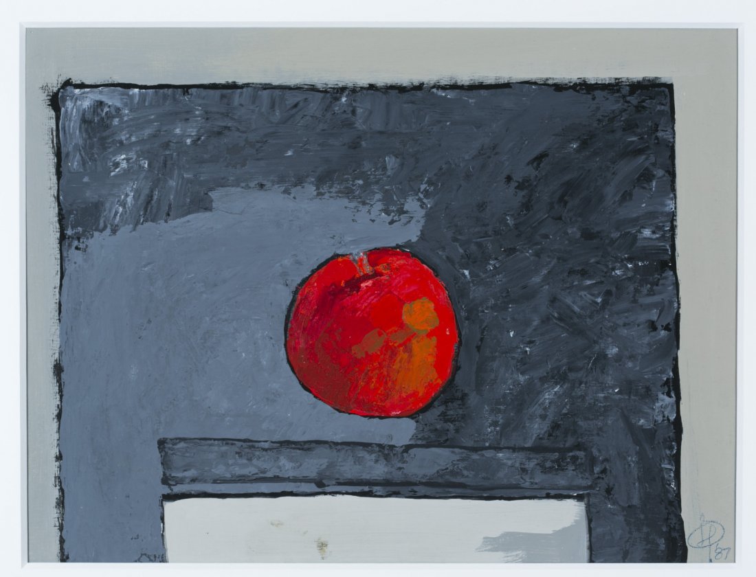 Irving B. Haynes, Rhode Island, 1927-2005, Untitled (Ar: Irving B. Haynes Rhode Island, 1927-2005 Untitled (Archive #0309) Acrylic on paper A red circle outlined in black is centered on a background of various shades of grey in original mat. The painting is