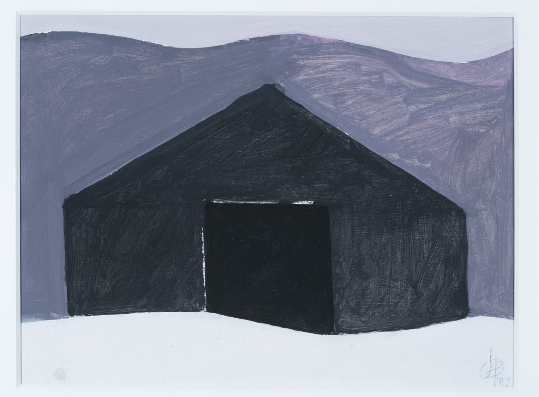 Irving B. Haynes, Rhode Island, 1927-2005, Untitled (Ar: Irving B. Haynes Rhode Island, 1927-2005 Untitled (Archive #0311) Acrylic on paper A black slanted shape is centered on a background of grey and purple with white running along the bottom in original 