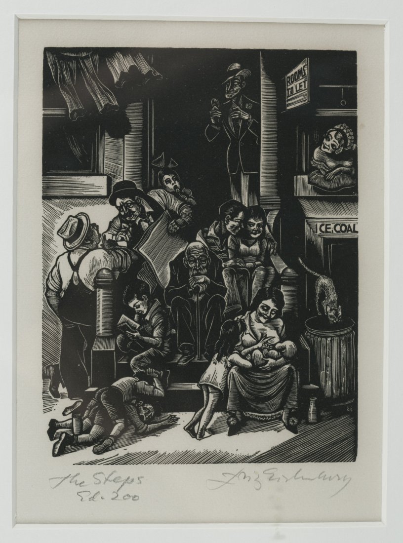 Fritz Eichenberg, (German/American 1901-1990),: Fritz Eichenberg (German/American 1901-1990) ''Steps'' , 1934, signed, titled and annotated 'Ed. 200' in pencil, printed by Ernest Roth, this is one of Eichenberg's prints based on his first exposures