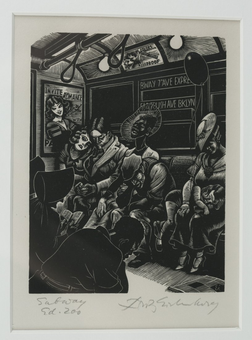 Fritz Eichenberg, (German/American 1901-1990),: Fritz Eichenberg (German/American 1901-1990) ''Subway''- 1934, signed, titled and annotated 'Ed. 200' in pencil, printed by Ernest Roth, this is one of four Eichenberg's prints based on his first expo