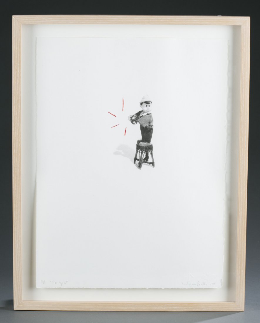 Liliana Porter, Argentina (1941-), "For You",: Liliana Porter Argentina (1941-) ""For You"" Lithograph and Mixed Media Number four in edition of 25. Signed, numbered and titled in pencil by artist. 2001. The print depicts a figurine little boy who