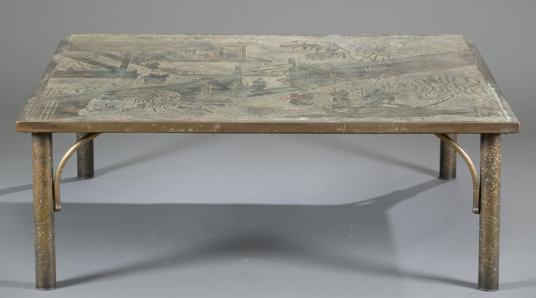 Philip And Kelvin LaVerne Special Chan Coffee Table: Philip And Kelvin LaVerne Special Chan Coffee Table Philip LaVerne (1908 - 1988) Kelvin LaVerne (b. 1936) Square coffee table, New York, Mid-20th Century. Etched, patinated and polychromed bronze, met