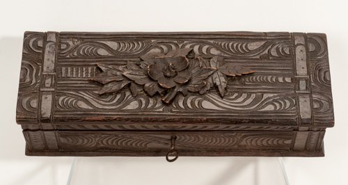 Carved Victorian Walnut Dresser Box with Needlepoint - 2