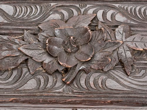 Carved Victorian Walnut Dresser Box with Needlepoint - 3