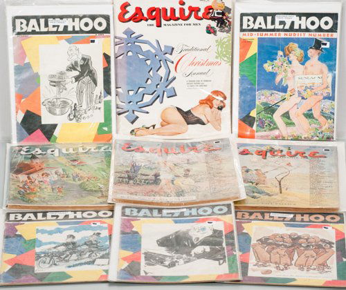 Box of Vintage Esquire and BallyHoo Magazines: Box of Vintage Esquire and BallyHoo Magazines To include (15 pieces, 11 BallyHoo and 4 Esquire). Good to very good condition. Each in sleeves. 13"" H x 10"" W