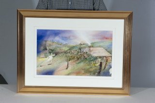 Watercolor on Paper by Terry J. Newitt, "Evening, Eddie: Watercolor on Paper by Terry J. Newitt, ""Evening, Eddie O'Kane's"" 12 1/2"" x 20 1/2"", frame: 23"" x 31""