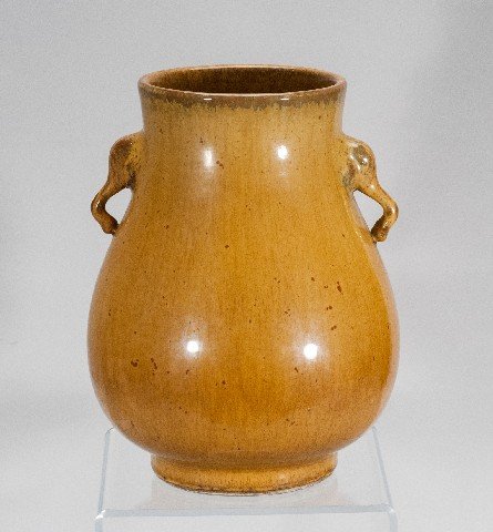 Asian Okra Colored Vase with Handles: Asian Okra Colored Vase with Handles 11"" H x 5 1/2"" D