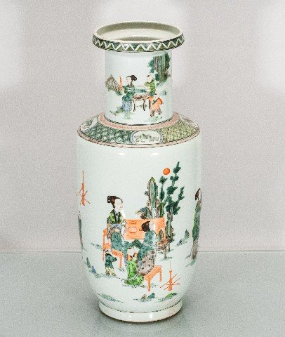 Asian Vase with Woman Figures: Asian Vase with Woman Figures Marked to bottom. 18"" H x 5 1/4"" D