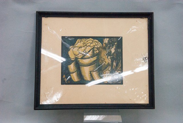 Wood-Block Proof of 'The Mayflower': Wood-Block Proof of 'The Mayflower' Signed John Depree. Glass is loose from frame. 9"" L x 7"" W, frame: 17 1/4"" L x 14 1/4"" W