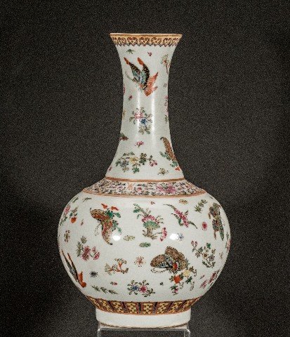 Asian Style Butterfly Vase: 15 1/2" H x 9 1/2" diam