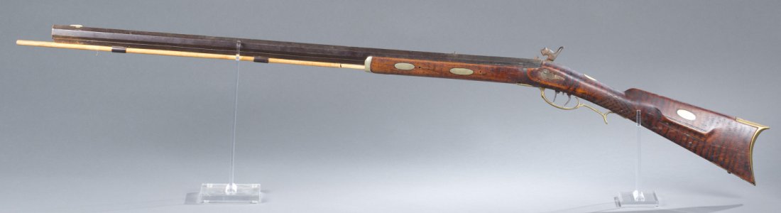 Reproduction Percussion Half-Stock Rifle: Reproduction Percussion Half-Stock Rifle No maker's mark on barrel or lock. Missing barrel tang screw. Broken ramrod. 30 7/8"" L barrel