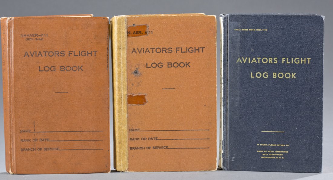 Aviator Log Books Used by Night Fighter Pilot Richard: Aviator Log Books Used by Night Fighter Pilot Richard B. Satterfield Includes: three (3) ""Aviators Flight Log Book"" used by U.S. Navy pilot Richard B. Satterfield during his naval career. First entr