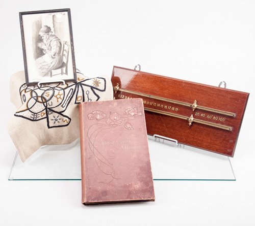 Box Lot: Box Lot To include (four pieces): Postcard Album of English postcards, watercolor by L. Picchiorri, Snooker wooden scoreboard, needlepoint pillow case. 8 1/2"" H x 19"" W