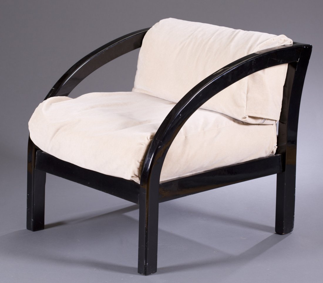 Paul Frankl D Lounge Chair: Paul Frankl D Lounge Chair Manufactured by Johnson Furniture Co. Black lacquered wood. Unmarked. Art Deco, ca. 1930. 26 1/2'' H x 24 3/4'' W x 26 1/2'' D