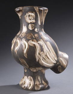 Pablo Picasso, (1881-1973), Chouette (Wood Owl), White: Pablo Picasso (1881-1973) Chouette (Wood Owl) White Ceramic Vase, Partially Glazed Black Numbered 64/500. Base marked, 'Edition Picasso Madoura R. 148', with the 'Edition Picasso' and 'Madoura' potter