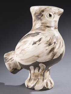 Pablo Picasso, (1881 - 1973), Chouette (Wood Owl),: Pablo Picasso (1881 - 1973) Chouette (Wood Owl) White Ceramic Vase, Partially Glazed Numbered 18/500. Base marked, 'Edition Picasso Madoura R. 149', with the 'Edition Picasso' and 'Madoura' pottery st