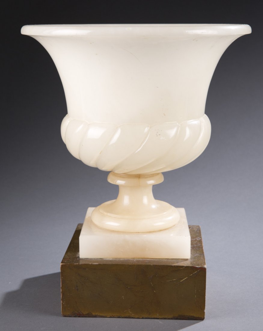 Alabaster Urn on Plinth: Alabaster Urn on Plinth 12"" H x 9"" Diameter