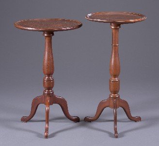 Pair of Shamburger Reproduction Queen-Anne Style: Pair of Shamburger Reproduction Queen-Anne Style Candlestands To include two pieces. Mahogany. Stickered ""Shamburger's 5208 Brook Rd. Richmond VA"" to bottom. 29 1/2"" H x 15 1/2"" D.