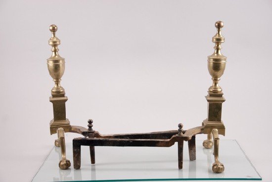 Pair of Brass Urn Form Andirons: Pair of Brass Urn Form Andirons With claw and ball feet. 18 3/4"" H x 20"" D