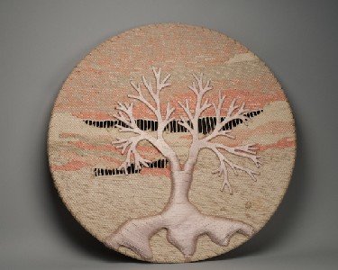 Don Freedman Circular Tapestry Wall Hanging with Tree: Don Freedman Circular Tapestry Wall Hanging with Tree Design Don Freedman tag on verso. 33"" dia.