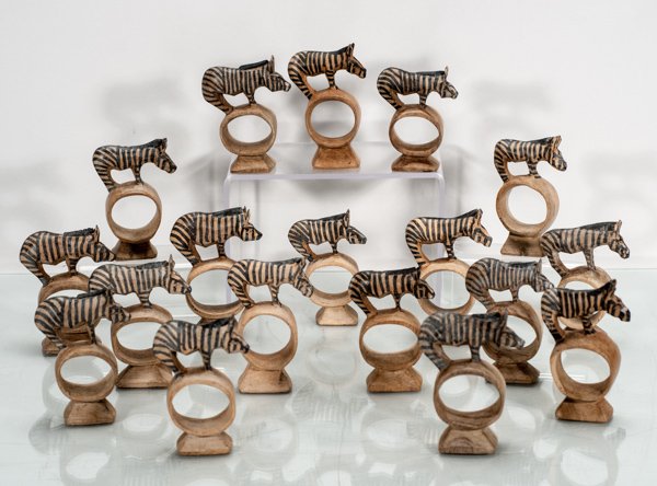 18 Hand Carved Wood Napkin Rings with a Zebra on Top: 18 Hand Carved Wood Napkin Rings with a Zebra on Top 4"" H x 2"" W