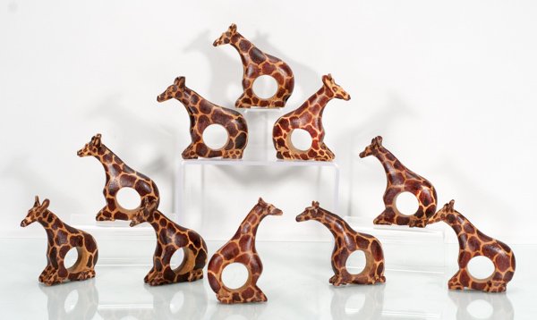 10 Hand Carved Giraffe Napkin Rings: 10 Hand Carved Giraffe Napkin Rings 4"" H x 4"" W