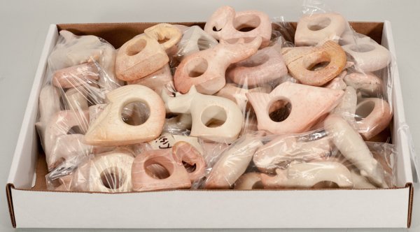 Box Lot of Approx. 48 Carved Kisii Animal Napkin Rings: Box Lot of Approx. 48 Carved Kisii Animal Napkin Rings