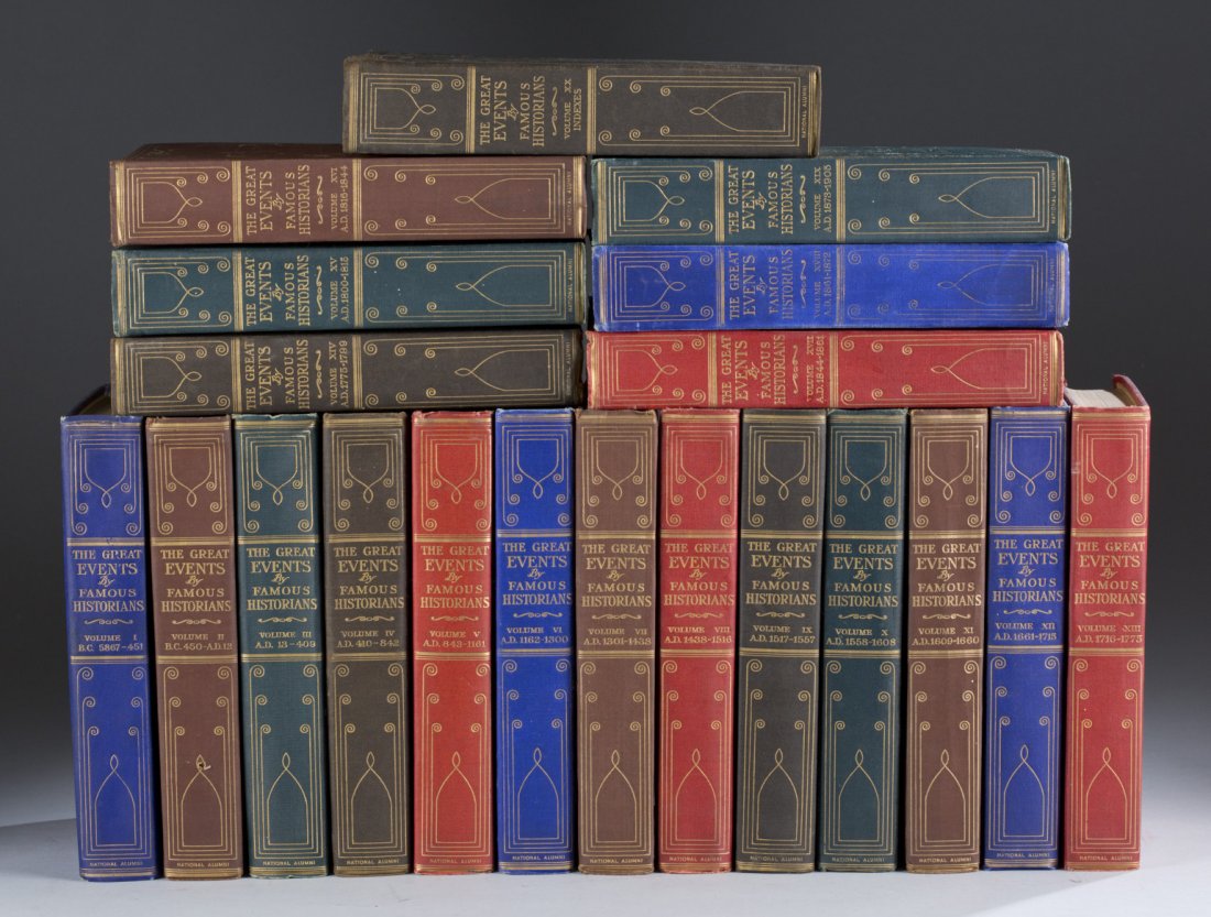 THE GREAT EVENTS BY FAMOUS HISTORIANS.: THE GREAT EVENTS BY FAMOUS HISTORIANS. 20 Vols. Rossiter Johnson, Charles F. Horne, and John Rudd editors. National Almuni, (1905). 8vo. Varicolored dec cloth, teg, fore and tail edges uncut. Varying 
