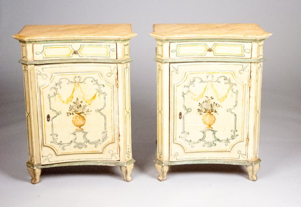 Pair Of Painted Nightstands: Pair Of Painted Nightstands 1 drawer over 1 door nightstands. 30 1/2" H x 23" W Provenance: The estate of the late Honorable Robert W. Daniel, Jr. of Brandon in Prince George, VA