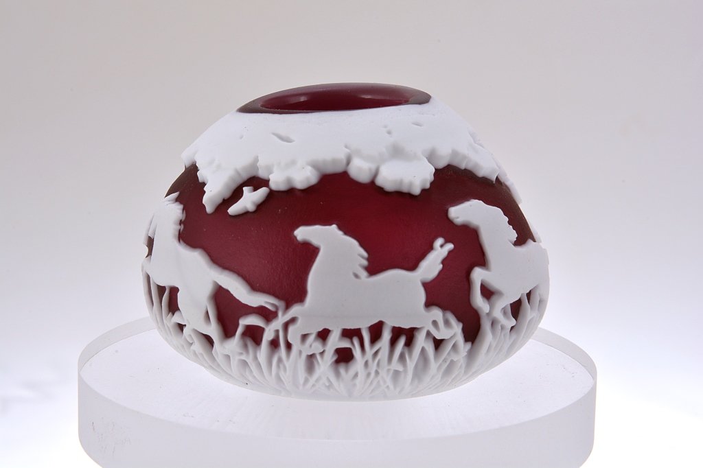 Pilgrim Cameo Glass Toothpick Holder, "A Little Ho: Pilgrim Cameo Glass Toothpick Holder, "A Little Horse Play" Titled, Signed and Numbered, #JC10563 1" Diameter Retail: $600