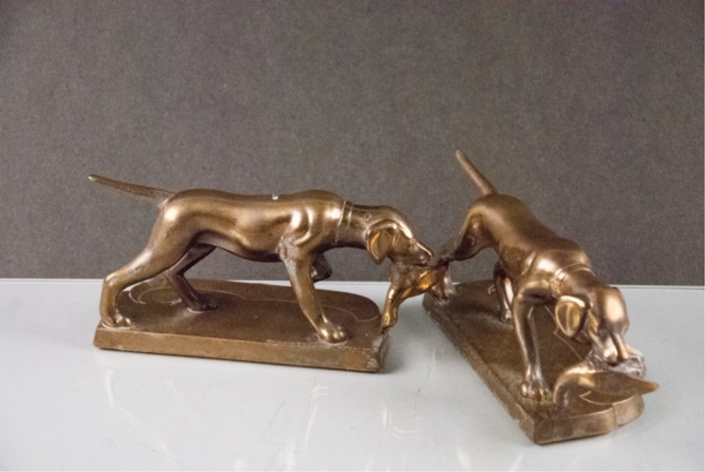 Frankart Brass Pointer Bookends: Frankart bookends. Pointer w/ duck. 8 1/2" L