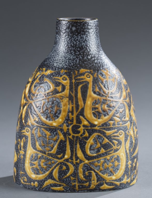 Nils Thorsson Royal Copenhagen Faience Vase: Marked on base, 714 of 3223. 8" H x 6 1/4" W x 4 1/4" D