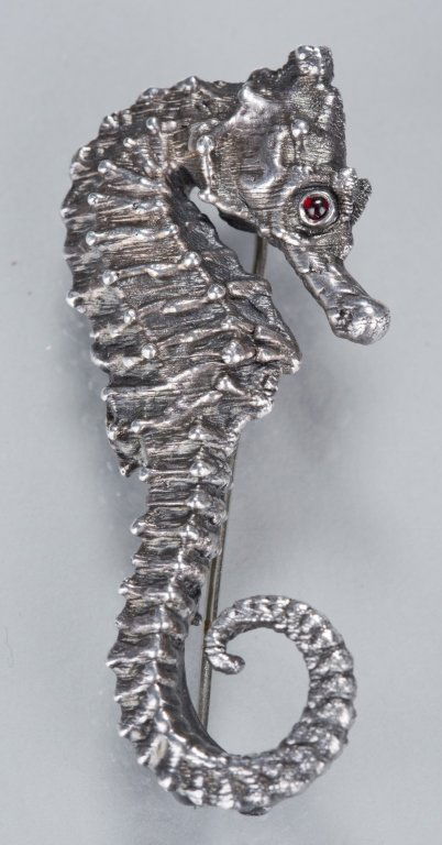 Carl Schon Seahorse Pin: Marked on back, reads: "Carl Schon Inc." 2 1/4" L