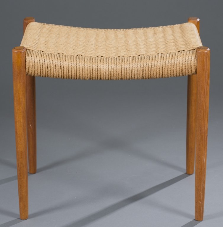 J.L. Moller Teak Stool: Woven cord seat. 18'' H x 14'' W x 18 1/2'' D