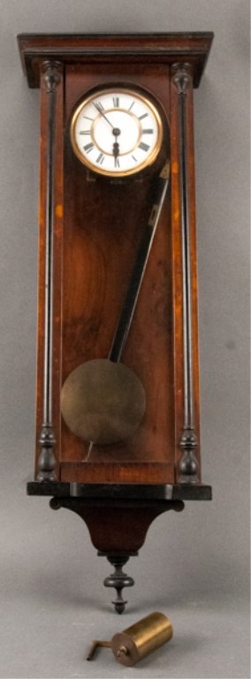 Regulator Wall Clock: Late 19th Century, Walnut and Ebonized Case, 30 3/4" H