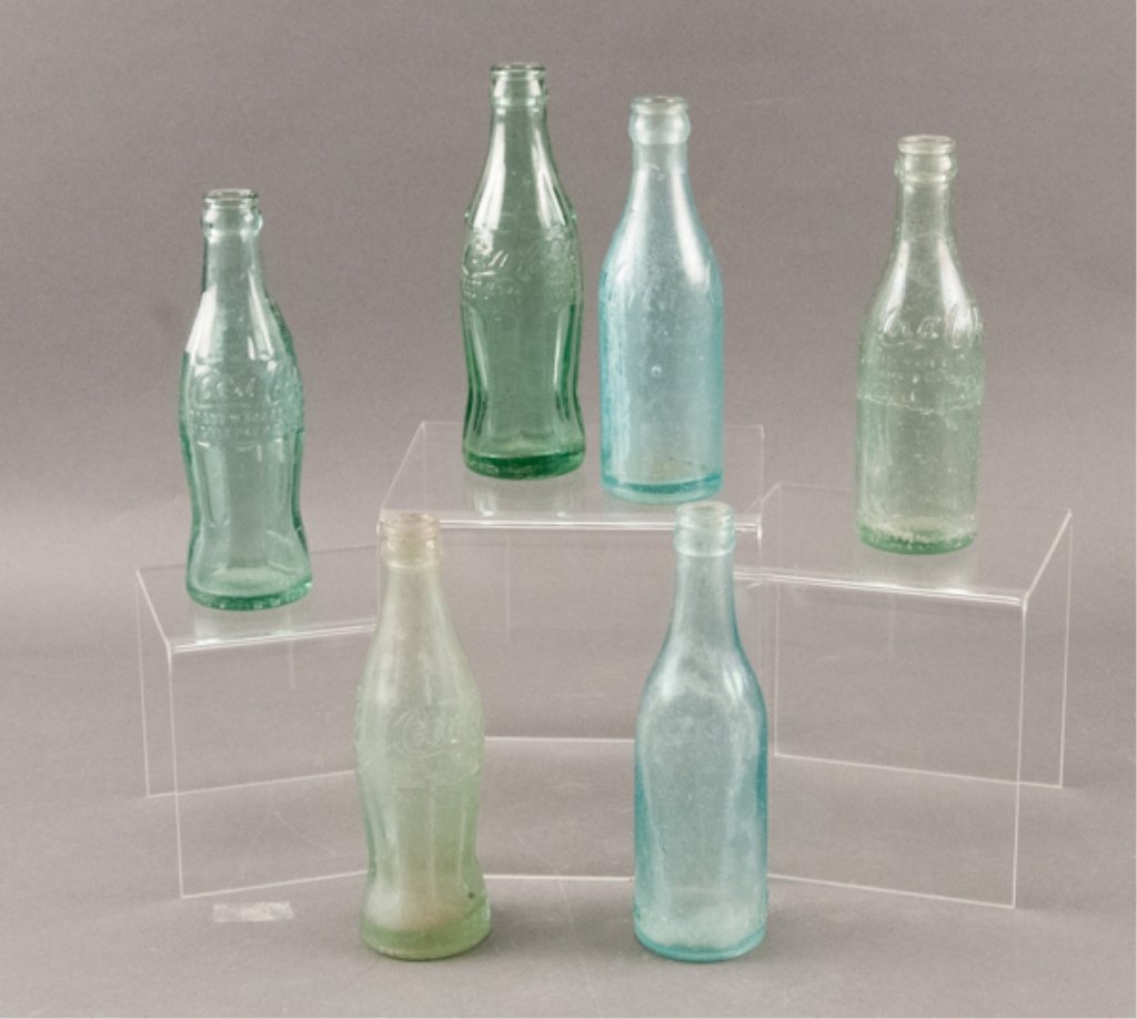 Assortment of Six Glass Coca-Cola Bottles: Tallest: 8 1/4" H