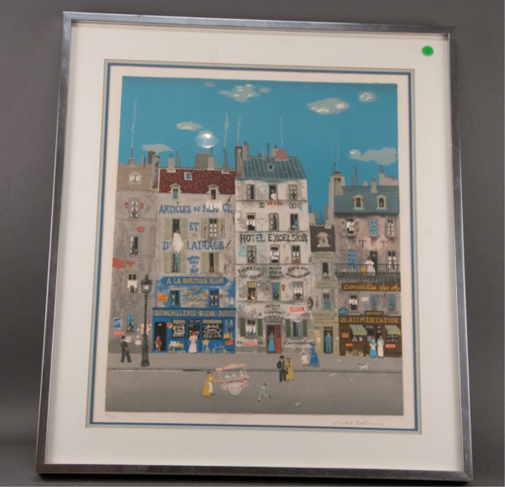 Michel Delacroix, Ice Cream Vendor: Color lithograph, signed lower right, edition 6/750. Sight image: 23" H x 20" W, frame: 30" H x 26" W