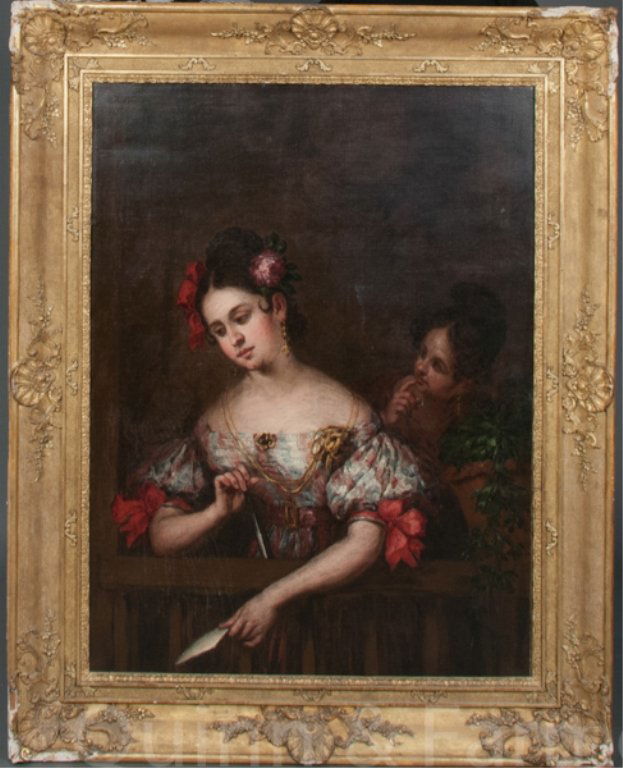 The Letter: Victorian genre portrait, label on verso reads" Michael Davis/client=Mc Donald/item no. 28/ex Sothebys/111 Morttiake Road, Kew, London TW9 4AU/ London 01-876-0434", relined, restored, period frame wit