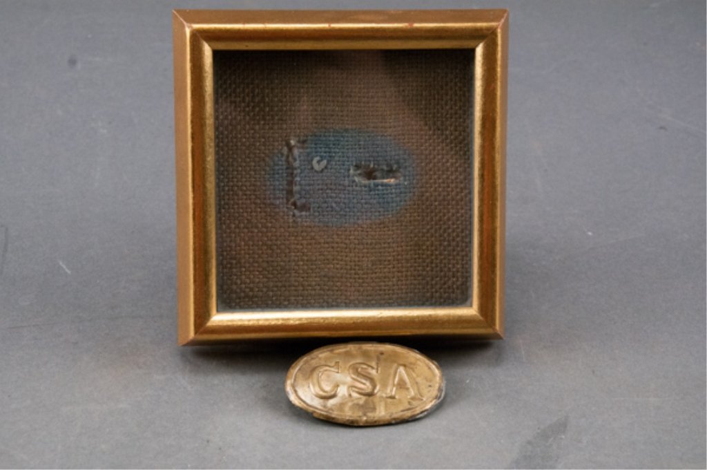 Brass CSA Belt Buckle and Display Frame: 2 3/4" L x 1 3/4" H