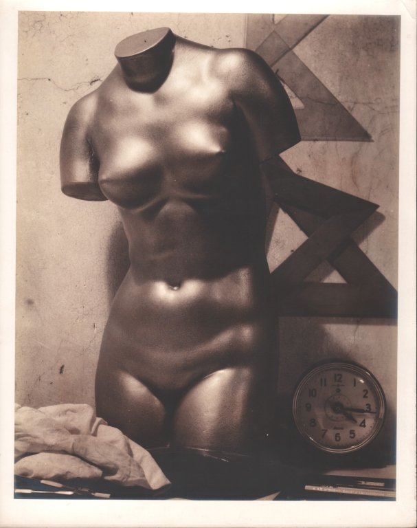 Harold Leroy Harvey, (American, b. 1899 - 1971): Three Gelatin-silver Prints Including: Untitled (still-life arrangement featuring a sculptural figure), ca. 1930 Toned Matte-surface Gelatin-silver Print 12 5/8" x 9 15/16"; paper, 13 7/8" x 10 15/16"