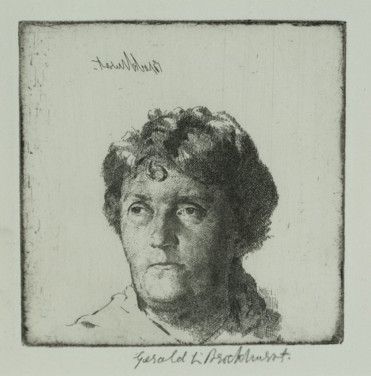 Gerald Leslie Brockhurst (British, 1890 - 1978): The Artist's Mother Etching Signed in pencil Pic: 4 1/2"H x 4 1/2"W Frame: 14"H x 11 1/2"W