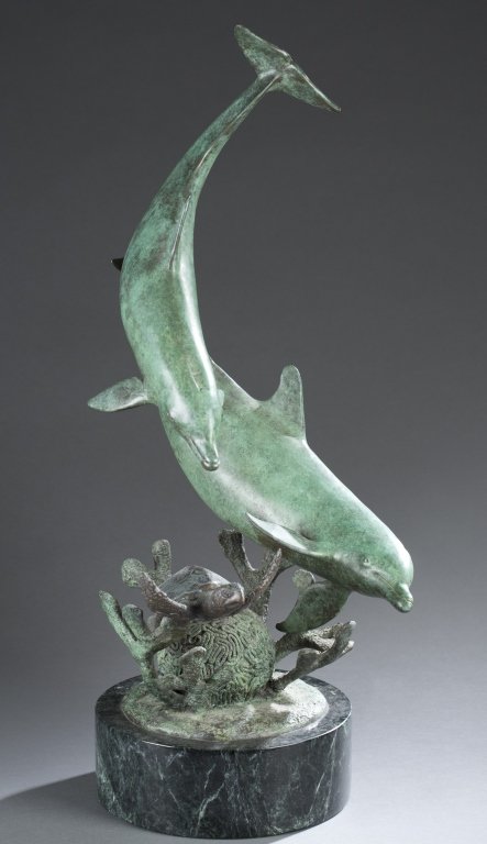 D.H. Turner (American/Virginia, b. 1961): Bronze Dolphin and Sea Turtle, 1987 10 in edition of 50 Signed, dated and numbered in base 27" H x 12 1/2" D Provenance: The Estate of Robert V. Hatcher, Jr. of Manakin-Sabot, VA.