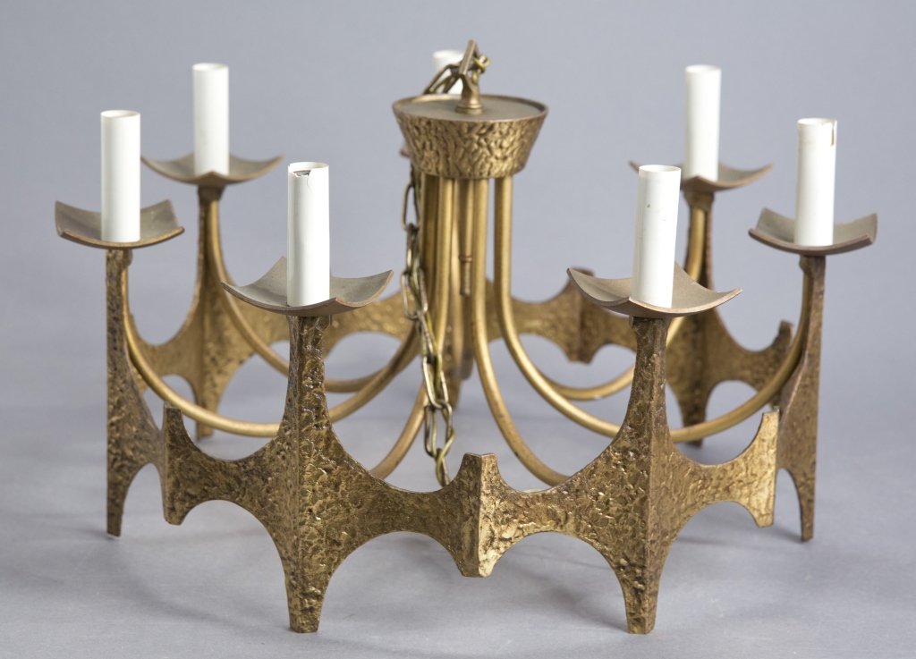 Moe Bridges Sculptured Chandelier: Designed by Gaetano Sciolari, ca. 1971, Italy. Cast brass, unmarked. 11" H