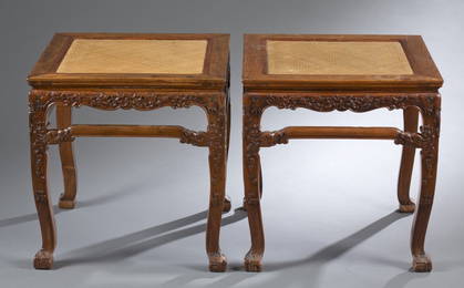 Important Pair of Huanghuali Cabriole Leg Stools
