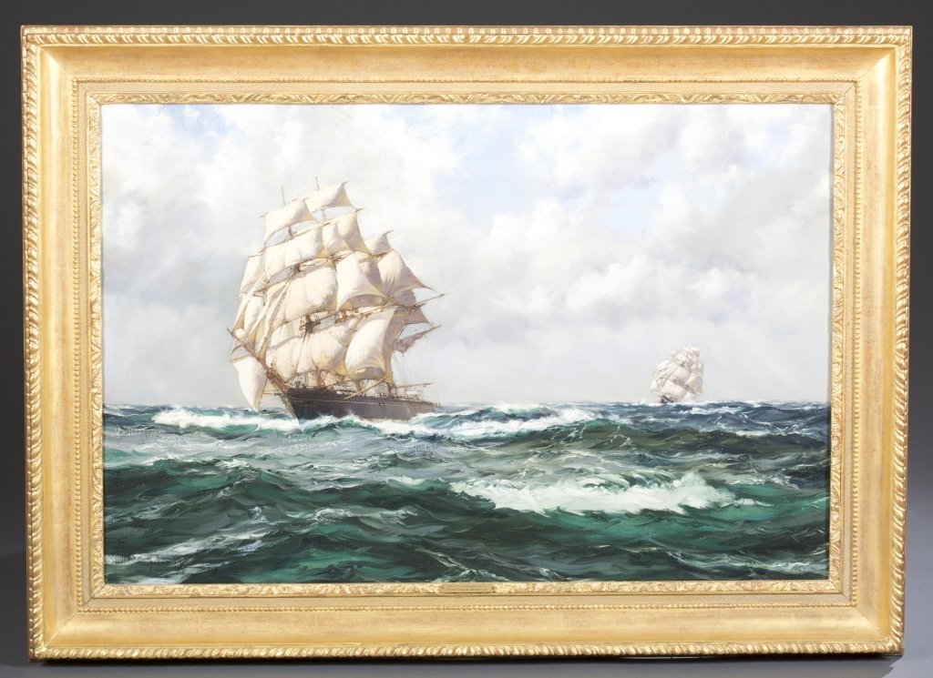 Montague J. Dawson (British, 1895-1973): "Chrysolite" & "Havannah": The Homeward Race Oil on canvas Early-Mid 20th c. Signed bottom left: Montague Dawson Cleaned and relined. Provenance: Purchased from Sotheby's, Oct. 24, 1996, Lot 428 24" H