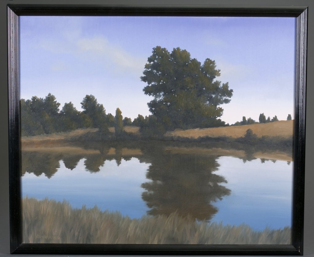Robert Browning (American, b. 1955): Farm Pond Oil on Canvas Signed lower left corner Signed and dated on stretcher 29 1/2" x 35 1/2"; Frame: 32 1/2" x 38 1/2"